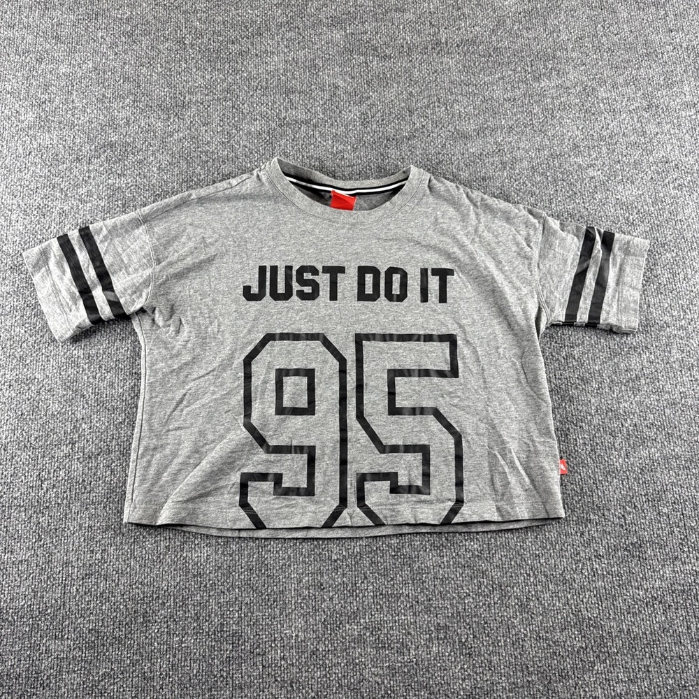 Nike Just Do It 95 Gray Short Sleeve Graphic Shirt Womens Small T-shirt Crop